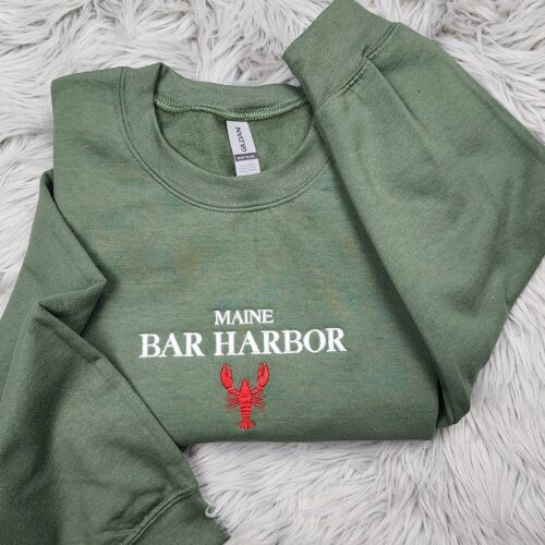 Maine Bar Harbor Embroidered Crewneck Sweatshirt Maine Lobster Hoodie Embroidered Gifts image 0