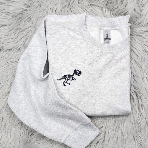 T-Rex Skeleton Embroidered Crewneck Sweatshirt Dinosaur Fossils Pocket Logo Hoodie & T-Shirt image 0