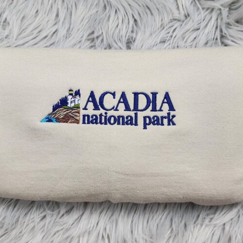 Acadia National Park Embroidered Crewneck Sweatshirt Maine Coast Adventure Apparel image 0