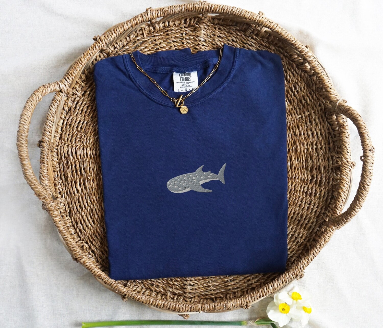 Embroidered Whale Shark T-Shirt Unisex Comfort Colors Marine Biology Gift Shark Fish Shirt image 1