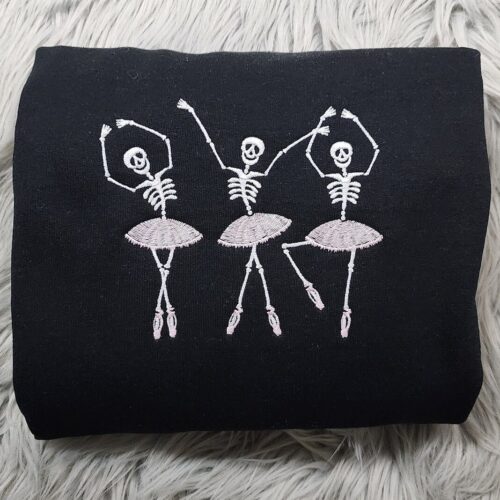 Skeletons Dancing Tutus Embroidered Crewneck Halloween Ballerina Skeletons Hoodie Sweatshirt T-Shirt image 0