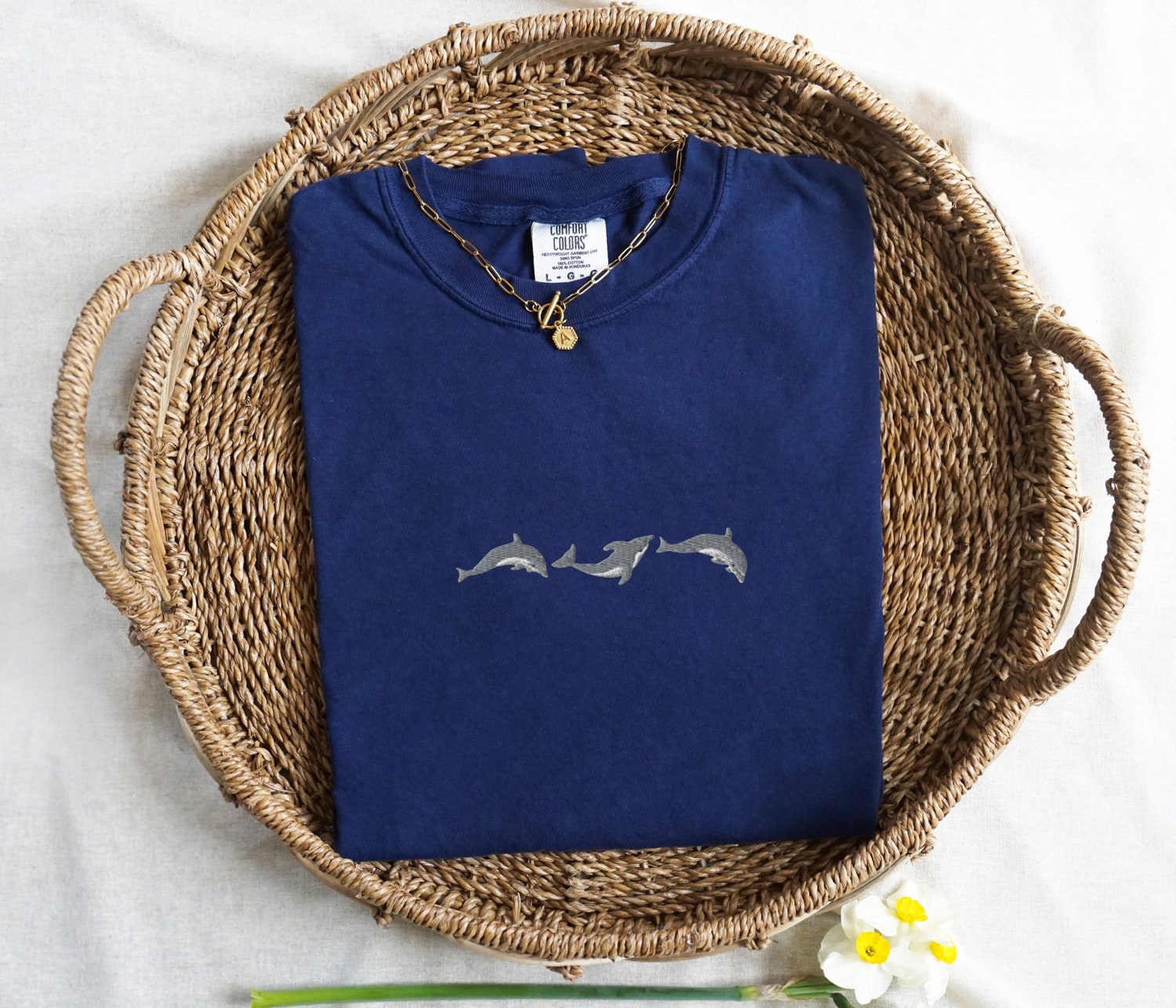 Embroidered Trio Dolphins Comfort Colors T-shirt Unisex Marine Biology Gift Dolphin Whale Shark Shirt image 3