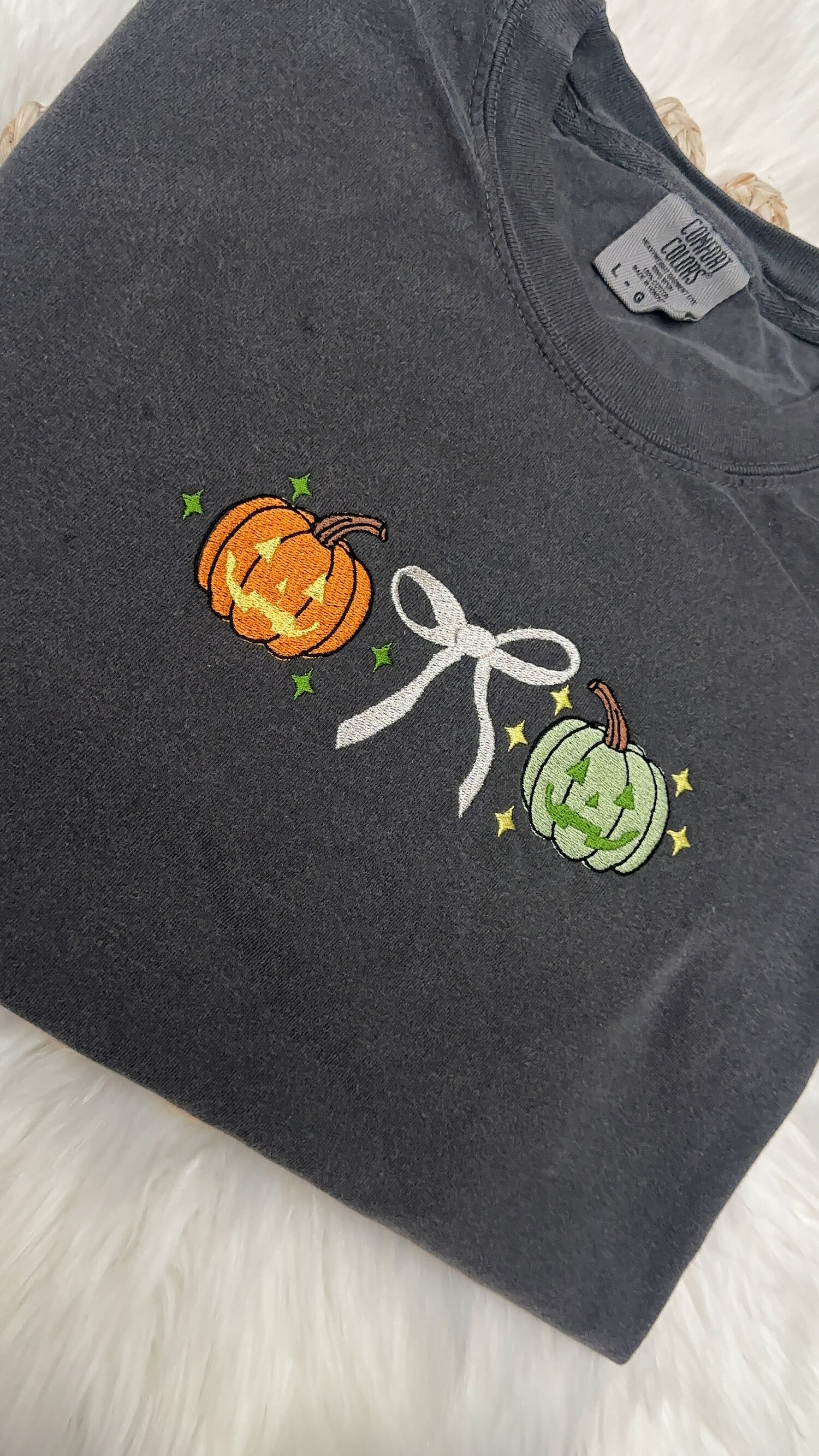 Cute Coquette Spooky Season Pumpkins Embroidered Comfort Colors Halloween T-Shirt image 1