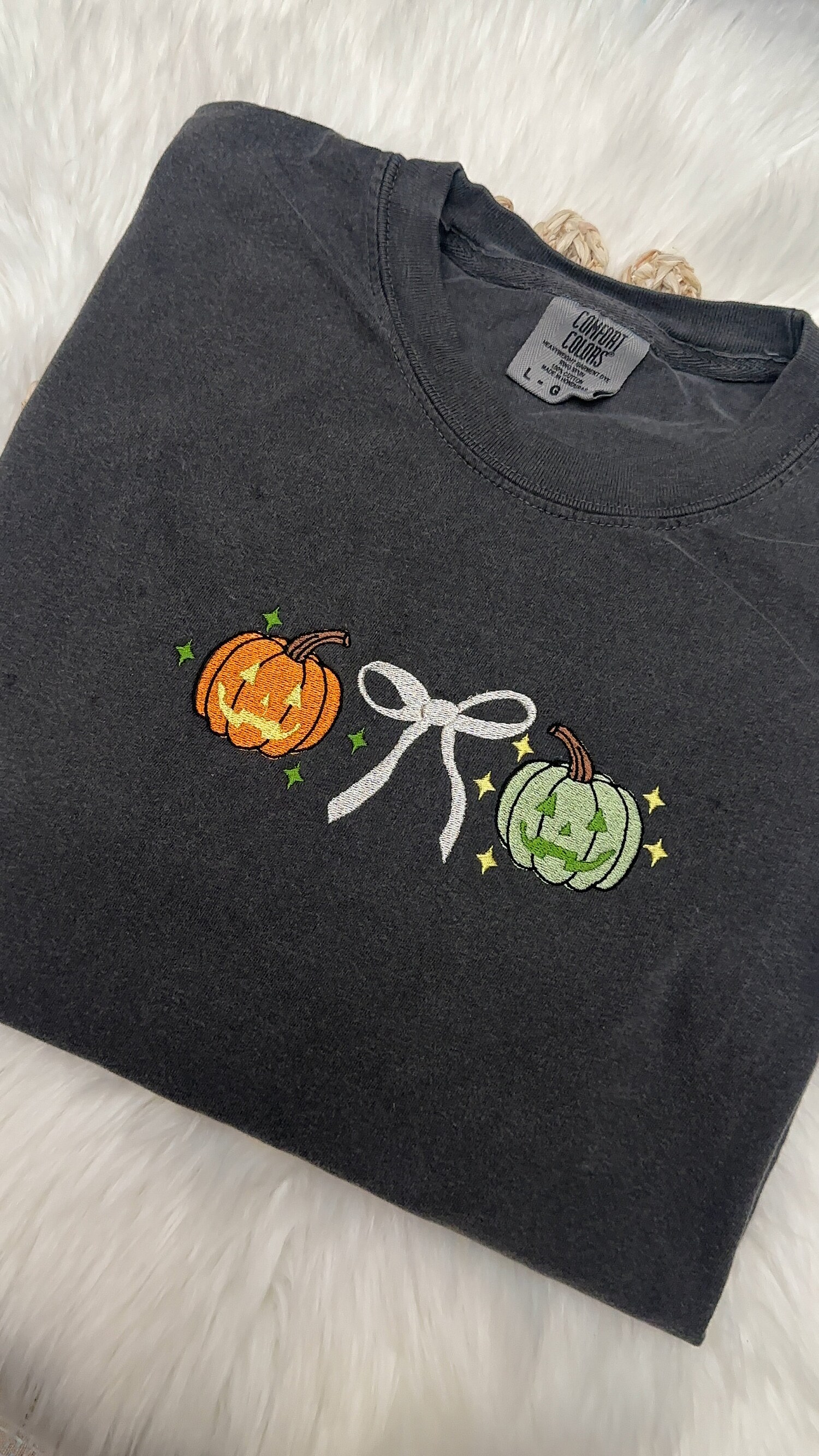 Cute Coquette Spooky Season Pumpkins Embroidered Comfort Colors Halloween T-Shirt image 2