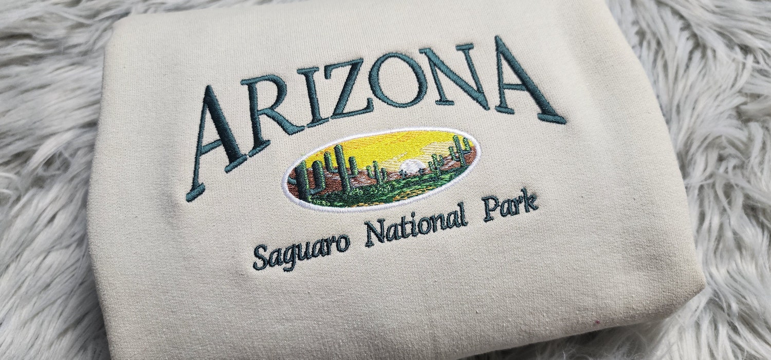 Arizona Saguaro National Park Embroidered Crewneck Sweatshirt Unique Embroidered Gifts image 1