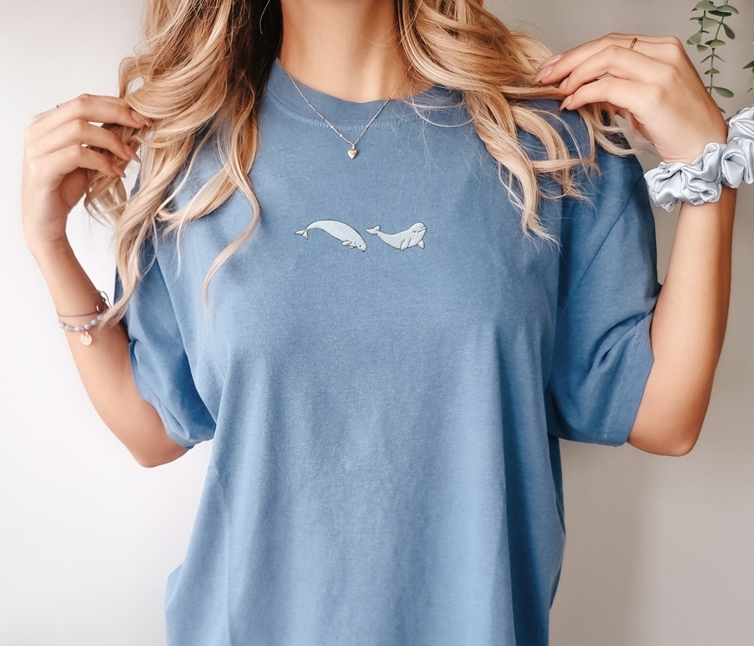 Comfort Colors Embroidered Beluga Whale T-Shirt Marine Biology Ocean Fish Gift Shirt image 1