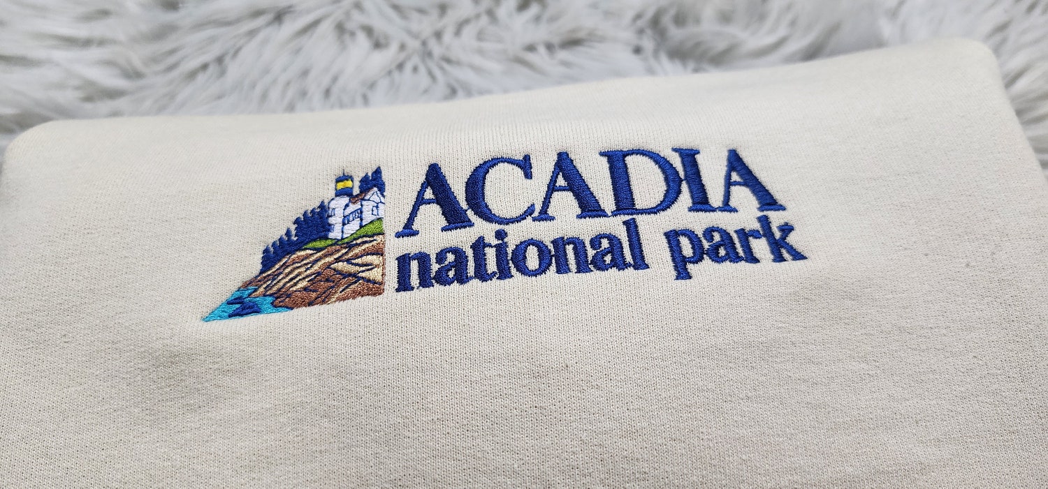 Acadia National Park Embroidered Crewneck Sweatshirt Maine Coast Adventure Apparel image 1