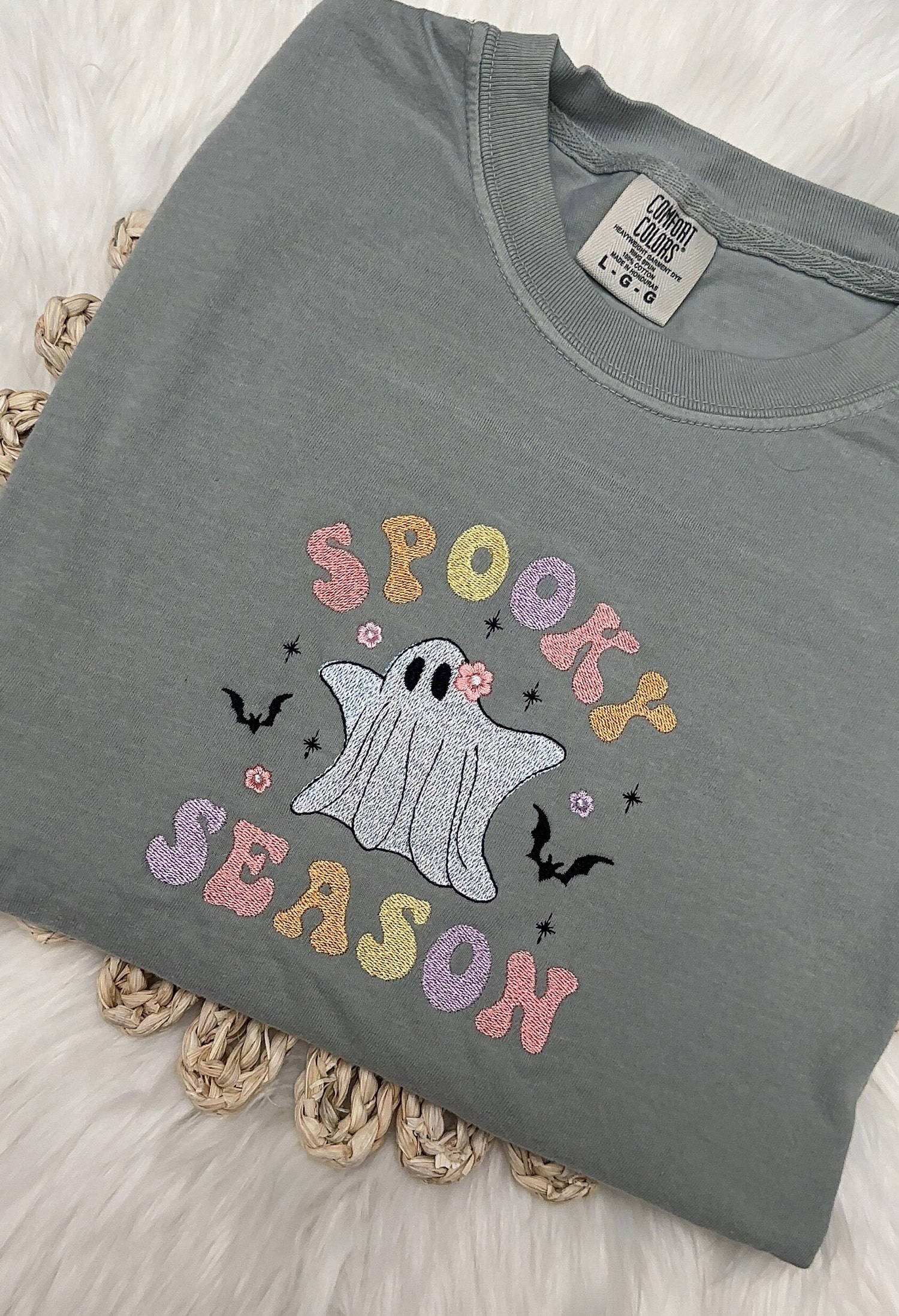 Cute Ghost Spooky Season Comfort Colors Embroidered Halloween T-Shirt Ghost Tee image 1