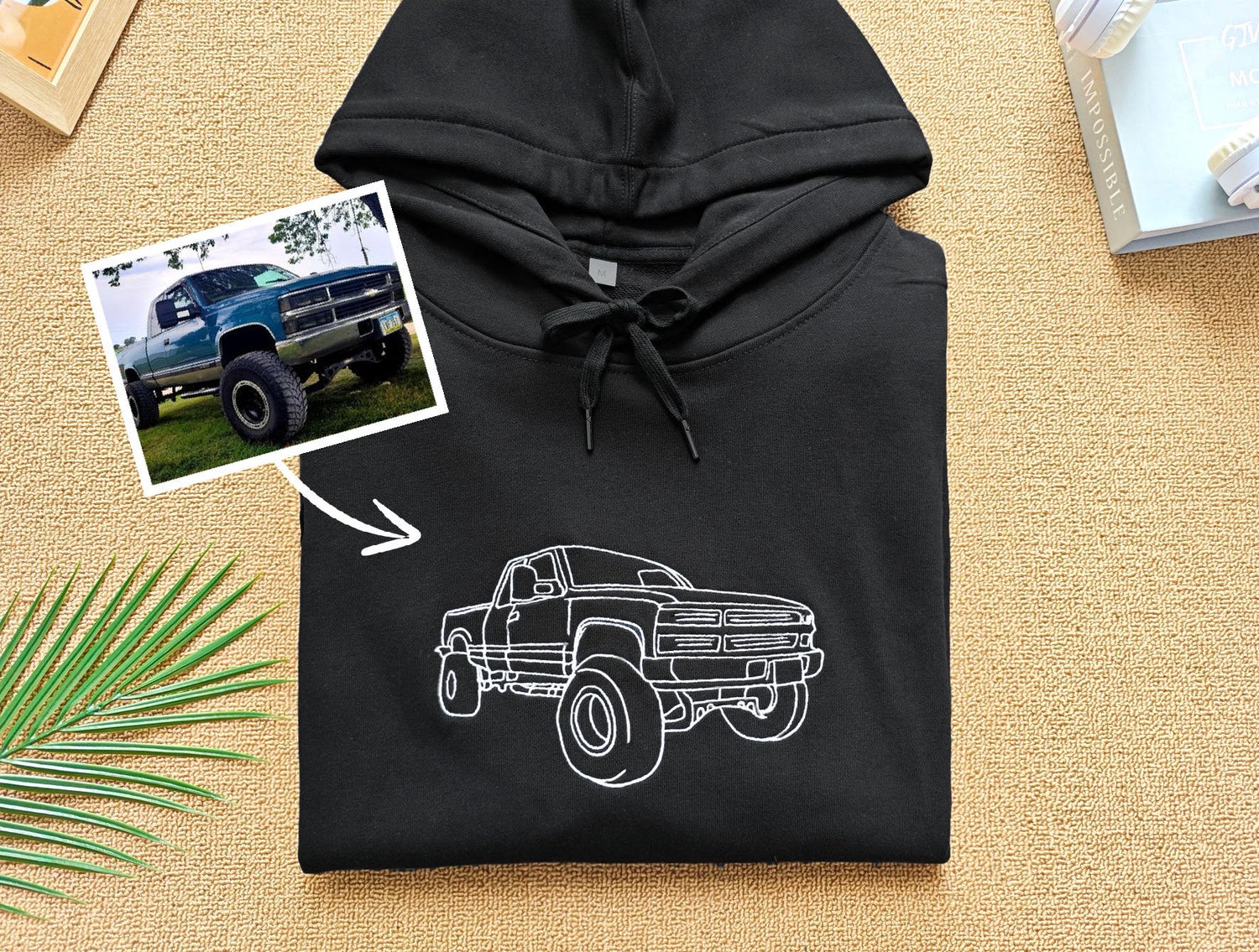 Custom Embroidered Car Outline Sweatshirt from Photo Car Lover Hoodie Personalized Car Sweater image 1