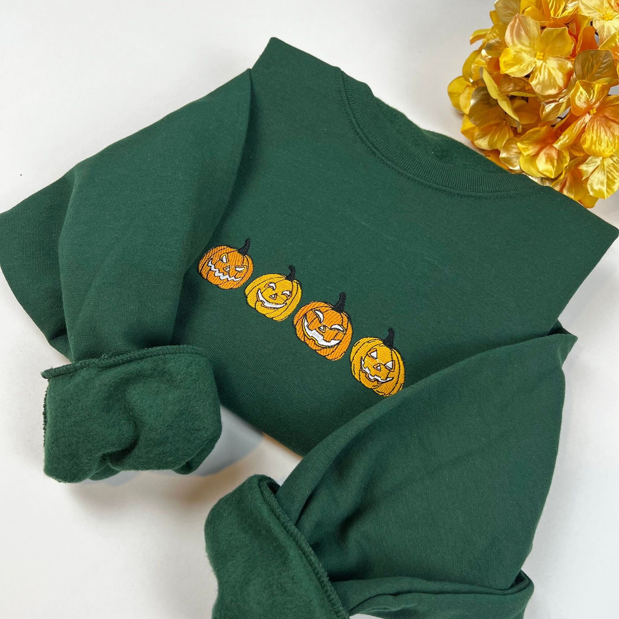 Embroidered Pumpkin Sweatshirt - Halloween Crewneck Spooky Season Sweater Hocus Pocus Fall Shirt image 1