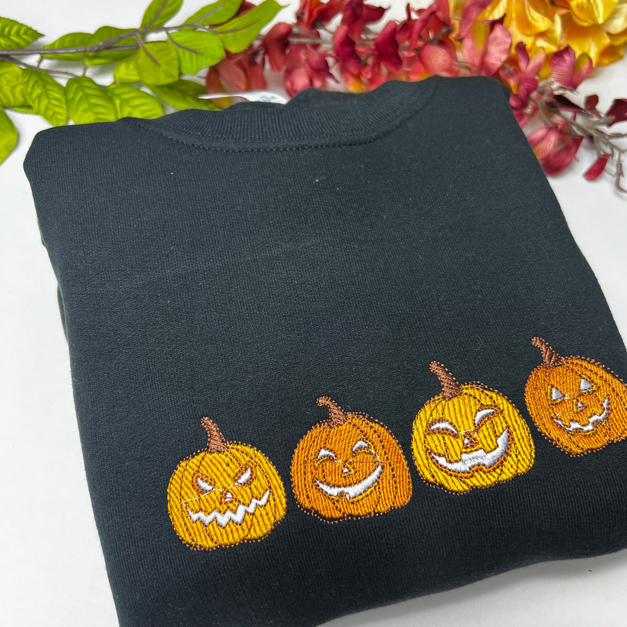 Embroidered Pumpkin Sweatshirt - Halloween Crewneck Spooky Season Sweater Hocus Pocus Fall Shirt image 3