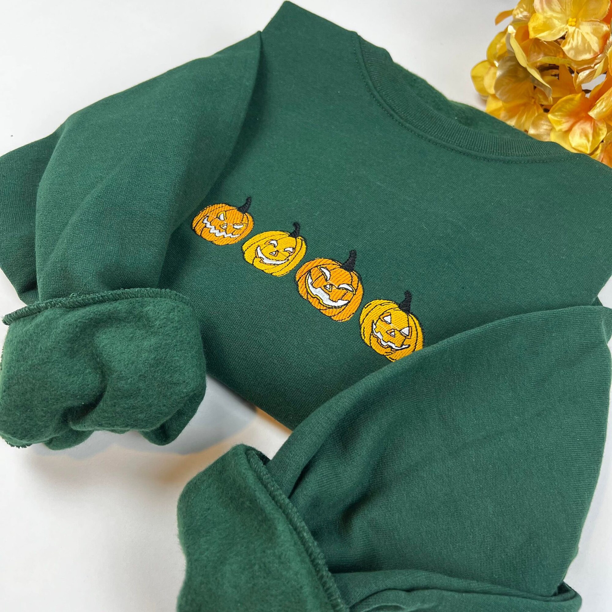 Embroidered Pumpkin Sweatshirt - Halloween Crewneck Spooky Season Sweater Hocus Pocus Fall Shirt image 2