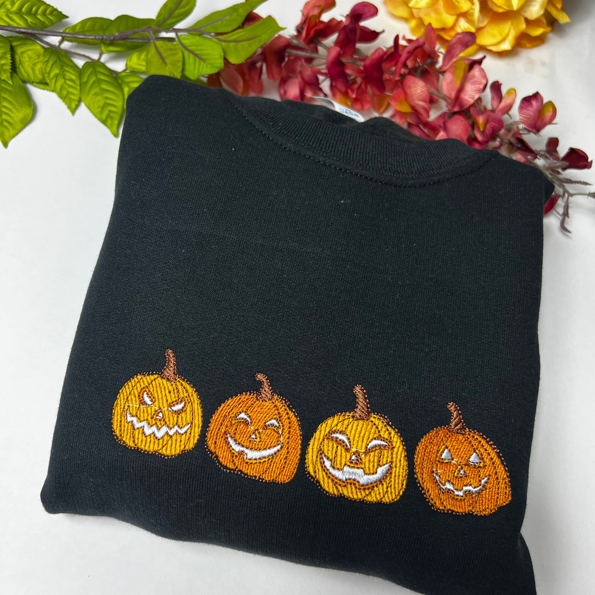 Embroidered Pumpkin Sweatshirt - Halloween Crewneck Spooky Season Sweater Hocus Pocus Fall Shirt image 6