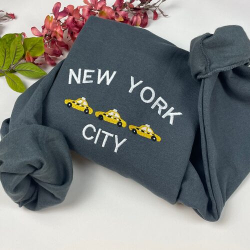 New York City Embroidered Sweatshirt - Custom City Crewneck New York Taxi I Love New York Brooklyn NY image 0