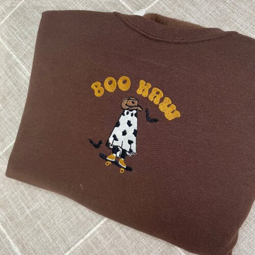 Boo Haw Embroidered Sweatshirt - Funny Ghost Halloween Spooky Season Cowboy Western Clothing Fall Holiday Gift image 0