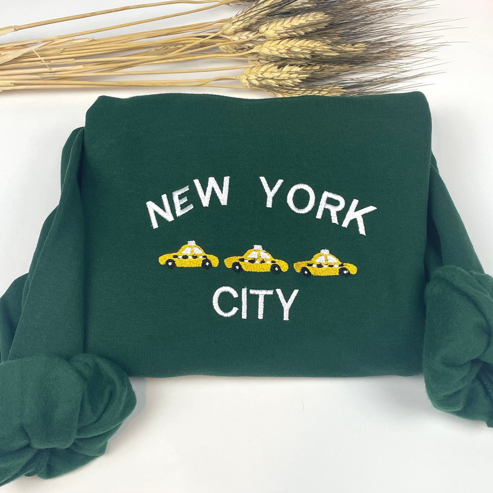 New York City Embroidered Sweatshirt - Custom City Crewneck New York Taxi I Love New York Brooklyn NY image 1