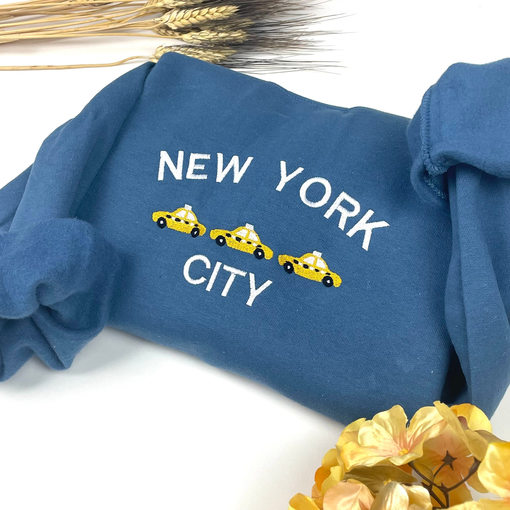 New York City Embroidered Sweatshirt - Custom City Crewneck New York Taxi I Love New York Brooklyn NY image 2