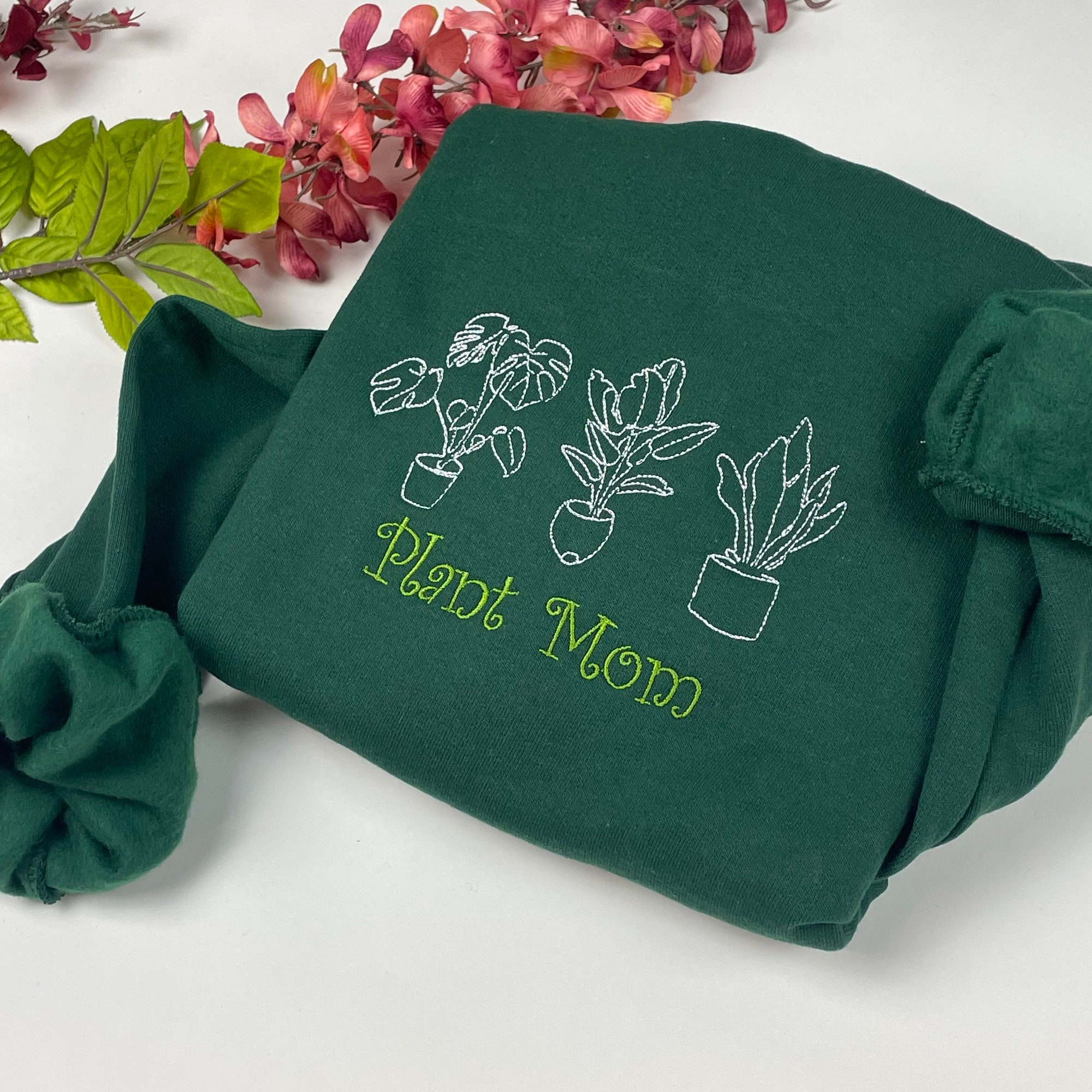 Plant Mom Embroidered Sweatshirt - Custom I Love Plants Crewneck Floral Style Shirt Gifts for Her Fall Season image 1