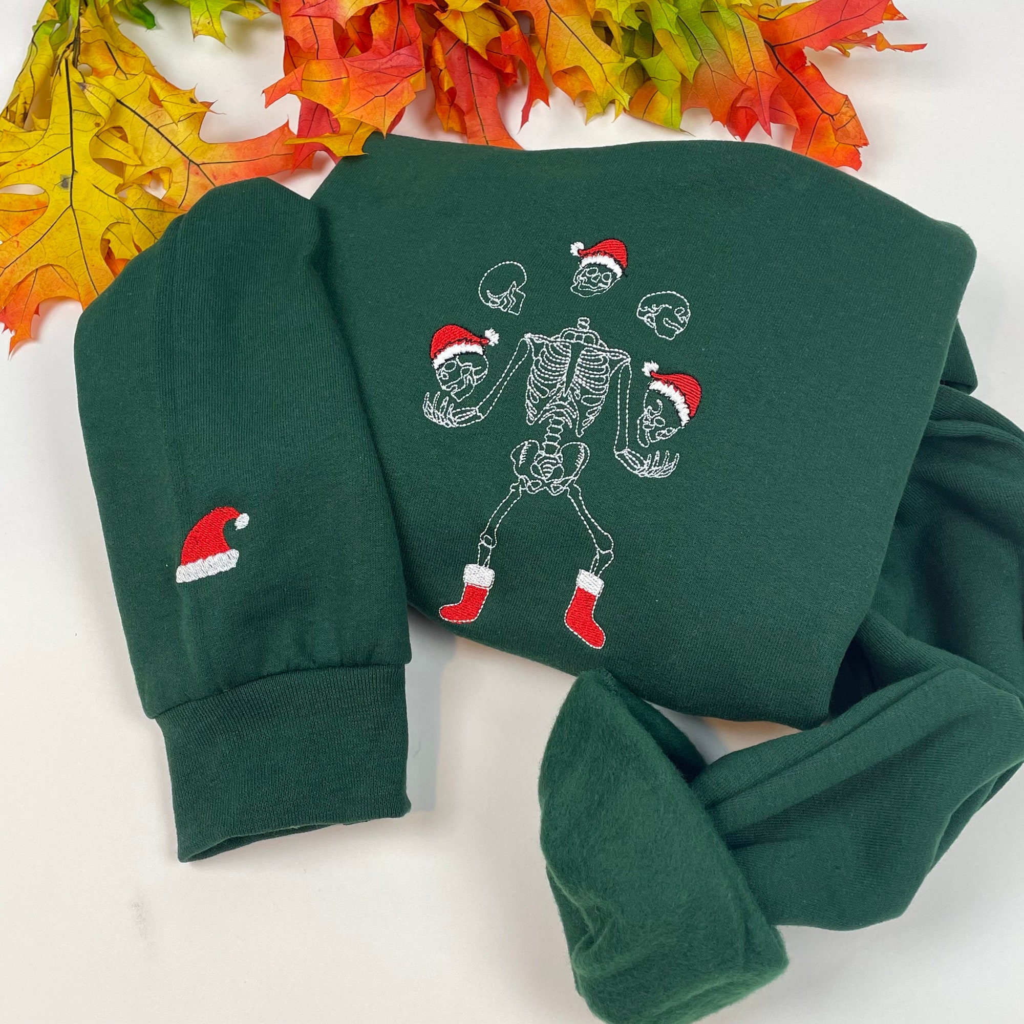 Skeleton Dancing Christmas Embroidered Crewneck image 3