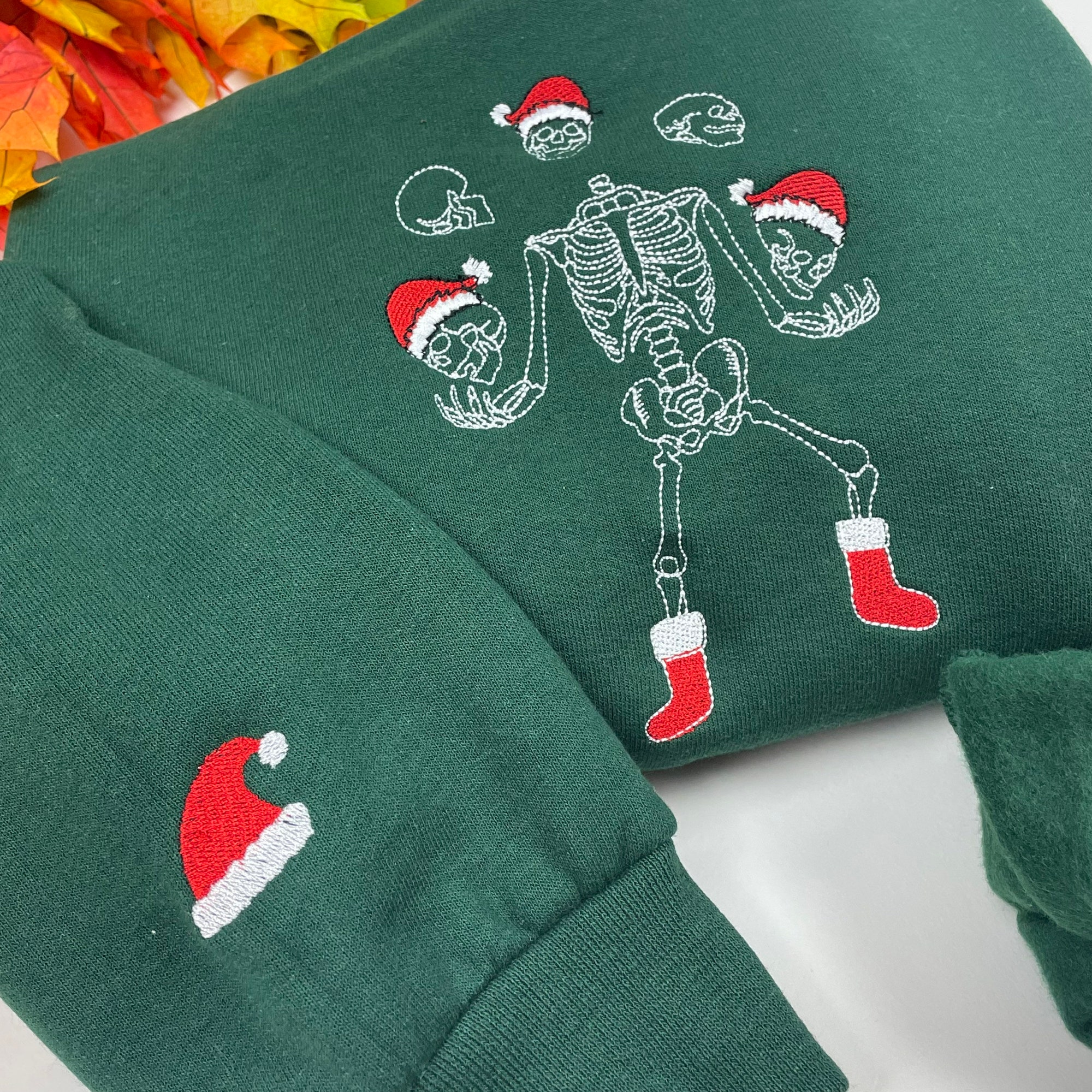 Skeleton Dancing Christmas Embroidered Crewneck image 1