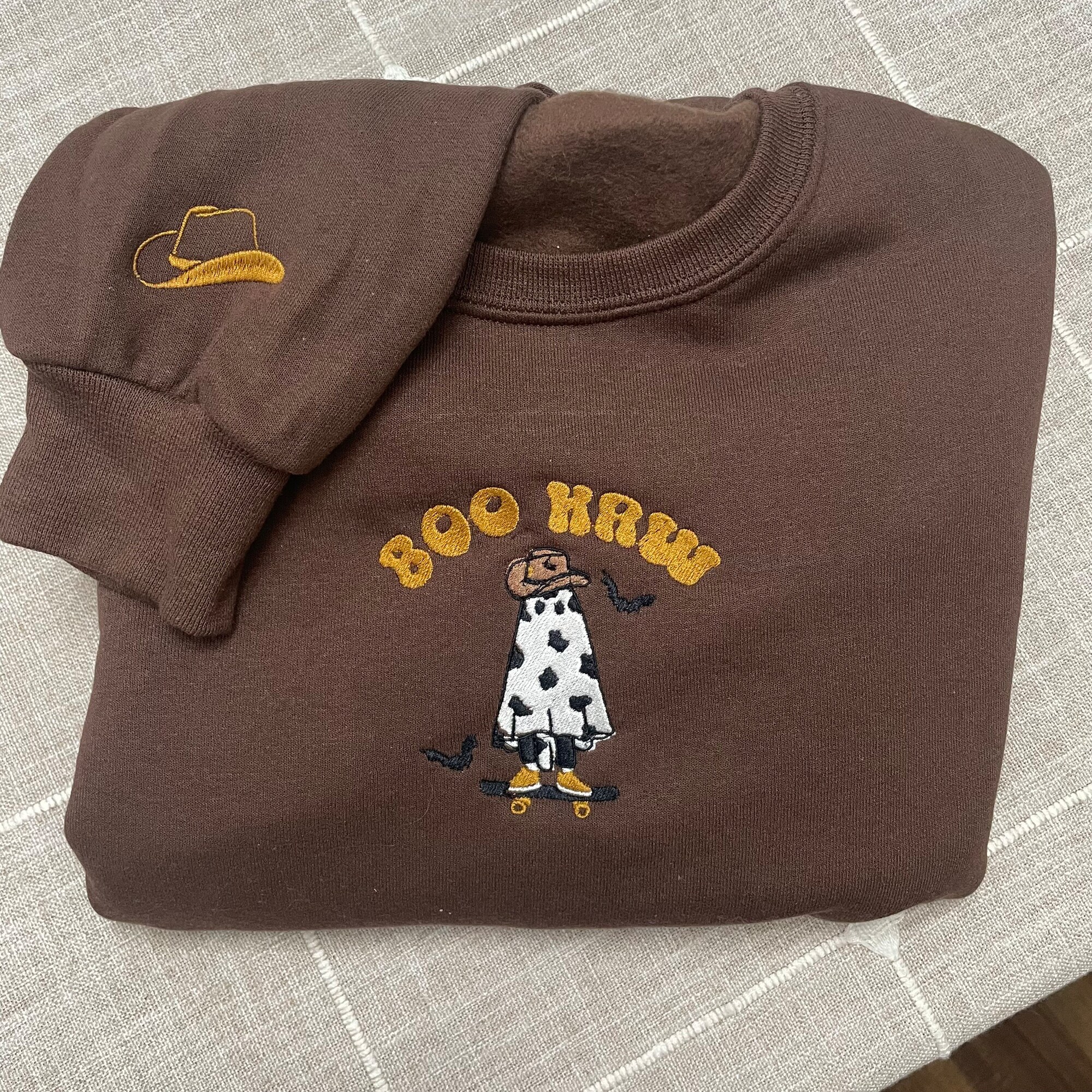 Boo Haw Embroidered Sweatshirt - Funny Ghost Halloween Spooky Season Cowboy Western Clothing Fall Holiday Gift image 1