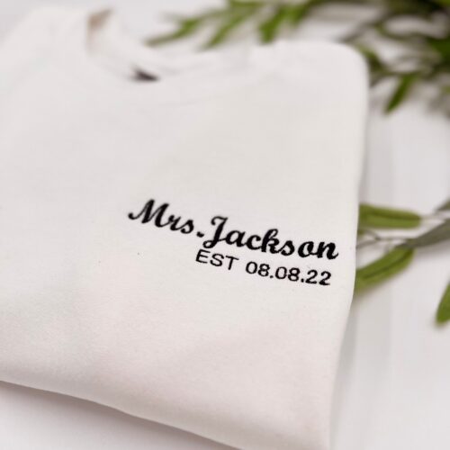 Custom Mr. and Mrs. Embroidered Sweatshirt or Hoodie with Date Est. Year - Personalized Gift for Bride and Groom Matching Shirt Engagement Gift image 0