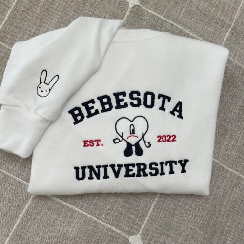 Bebesota University Embroidered Sweatshirt - Bad Bunny Merch Y2K Style Bad Bunny Embroidery Design Bad Bunny SVG Music Merch image 0