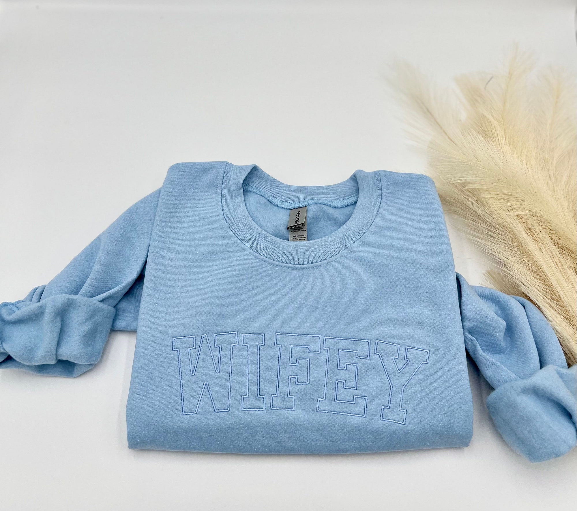 Wifey Embroidered Sweatshirt or Hoodie - Honeymoon Shirt Bridal Wedding Gift Wifey Bride Crewneck Mrs. Pullover Newly Wed Matching Jumper image 2