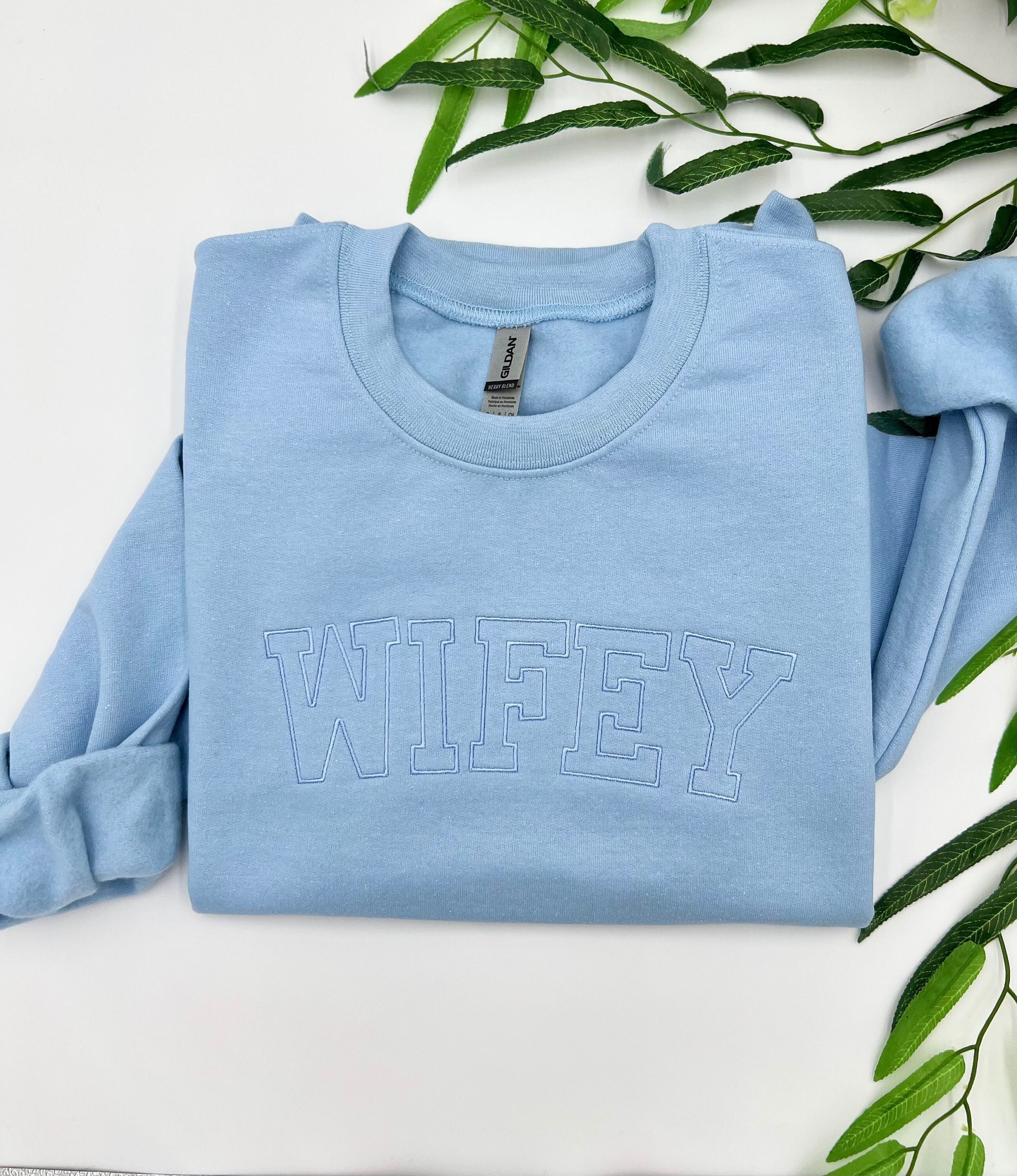 Wifey Embroidered Sweatshirt or Hoodie - Honeymoon Shirt Bridal Wedding Gift Wifey Bride Crewneck Mrs. Pullover Newly Wed Matching Jumper image 1