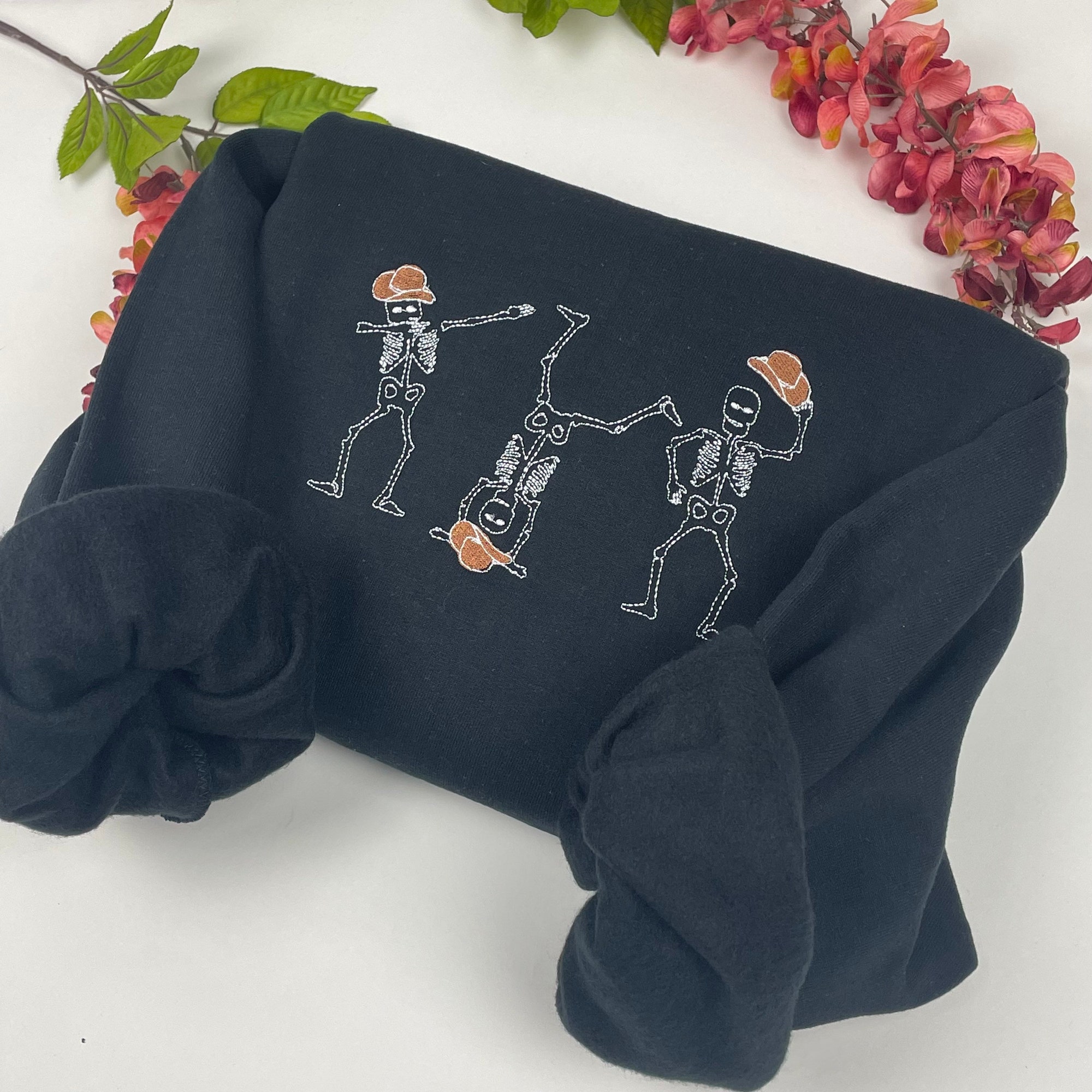 Cowboy Sweatshirt Embroidered Dancing Skeletons - Halloween Cowboy Skeletons Spooky Season Hocus Pocus Halloween Town image 3