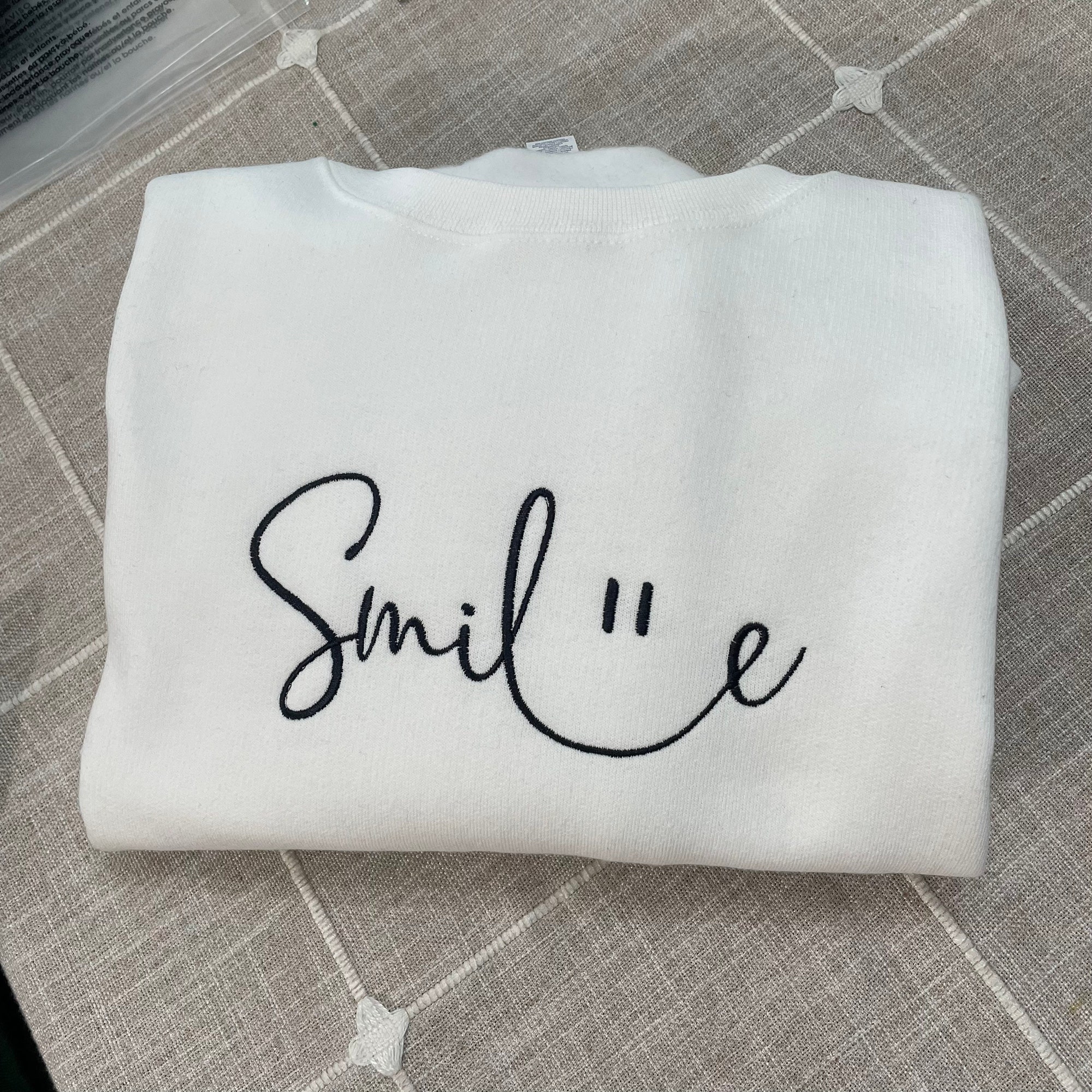 Smile Embroidered Sweatshirt - Custom Made Handmade Made to Order Smiley Face Be Happy Choose Kindness Unisex image 8