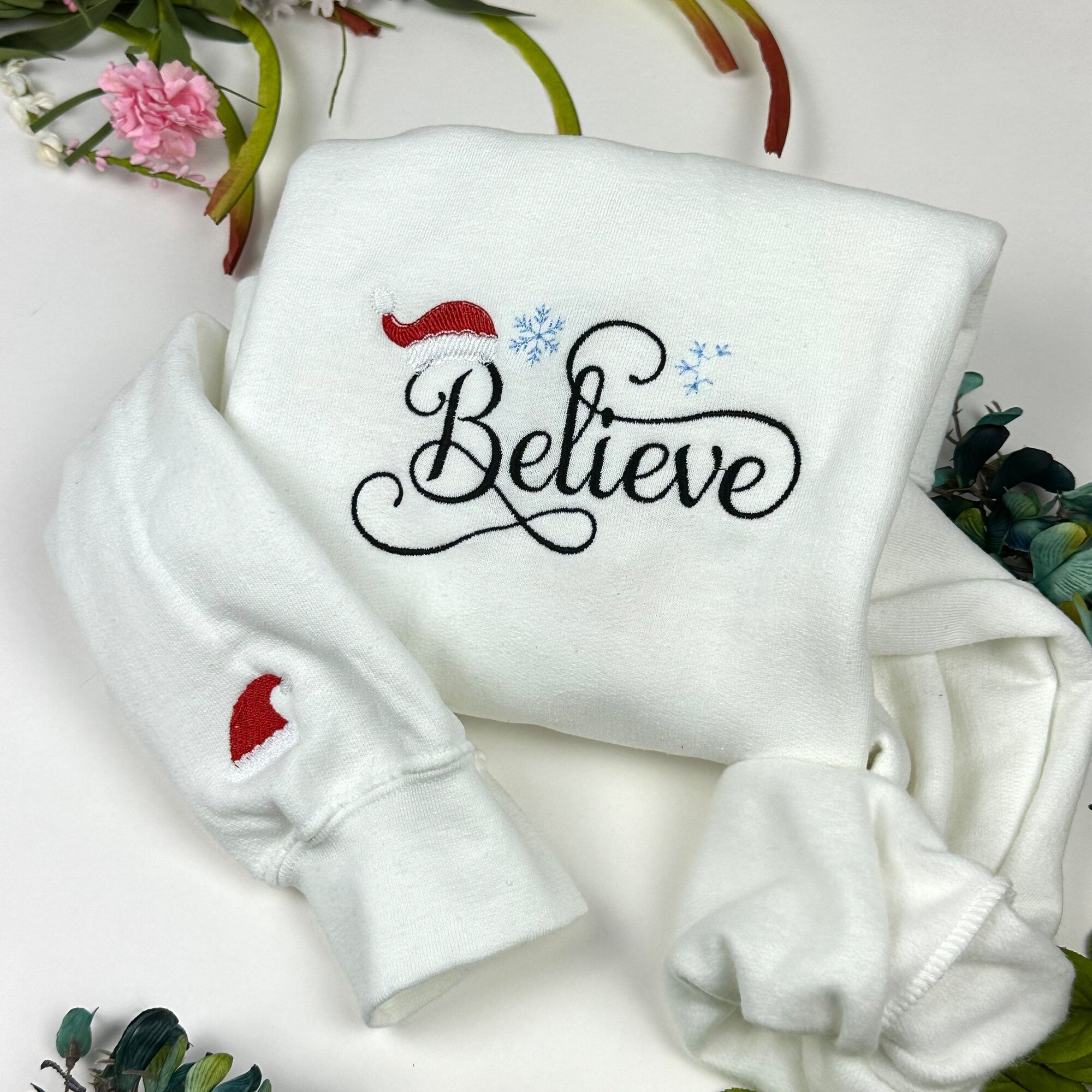 Christmas Sweatshirt Embroidered - Believe Santa Christmas Embroidered Sweatshirts image 1