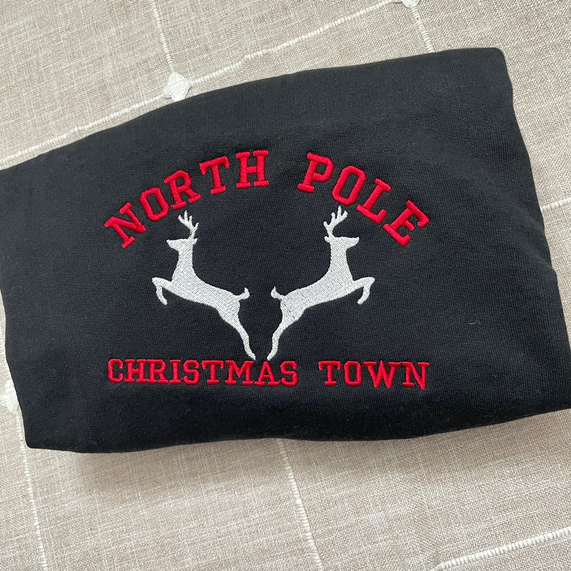 North Pole Christmas Town Embroidered Sweatshirt - Y2K Style Crewneck Christmas Gifts Women's Clothes Gifts for Her Vintage image 1