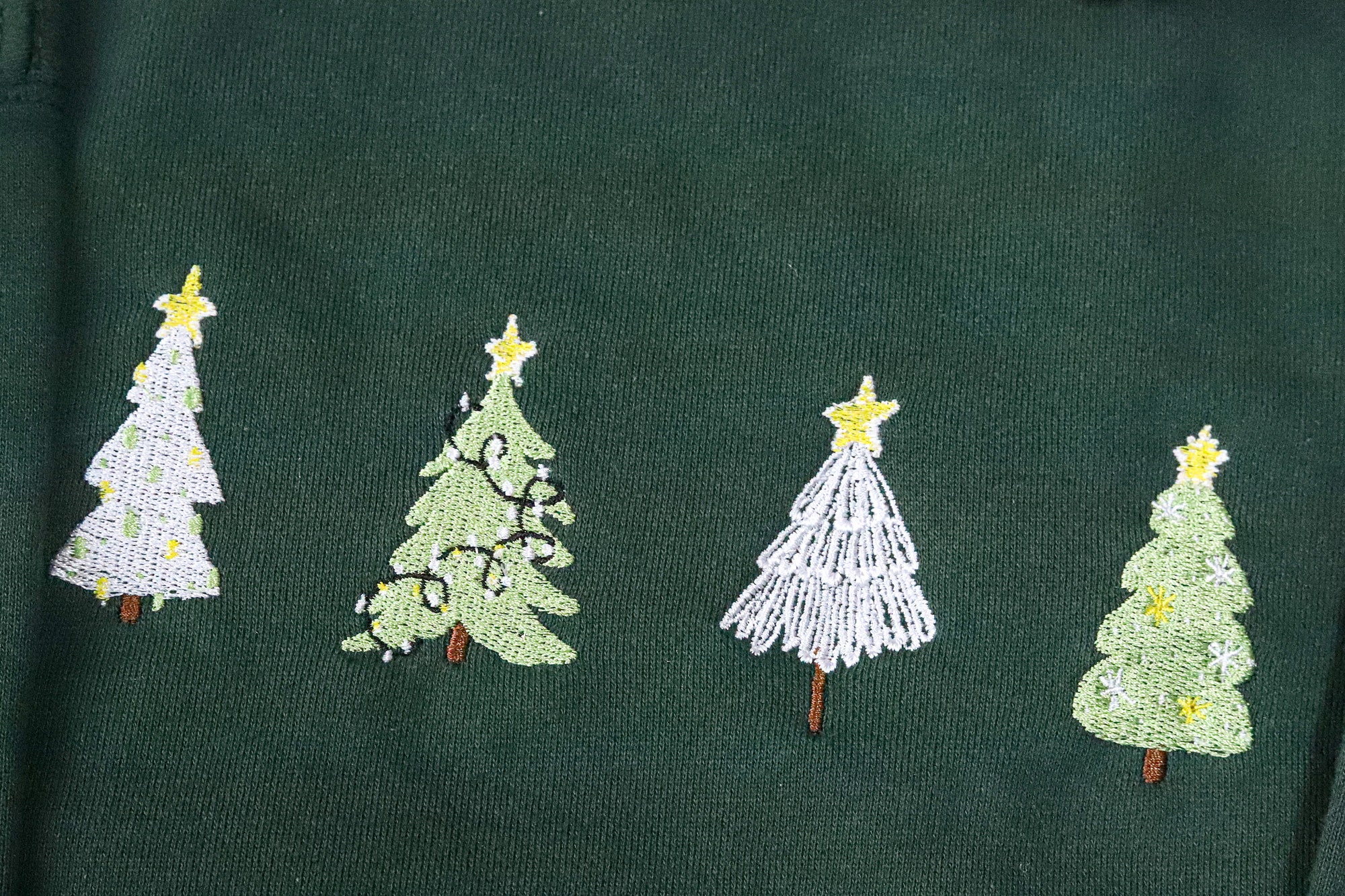 Christmas Tree Embroidered Sweatshirt - Green Vintage Crewneck Christmas Gifts image 3