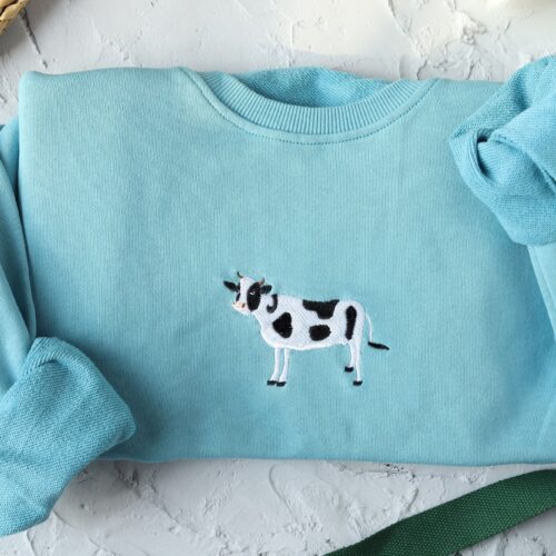 Cow Embroidered Sweatshirt - Farmer Style Crewneck Gift for Cow Lovers image 0