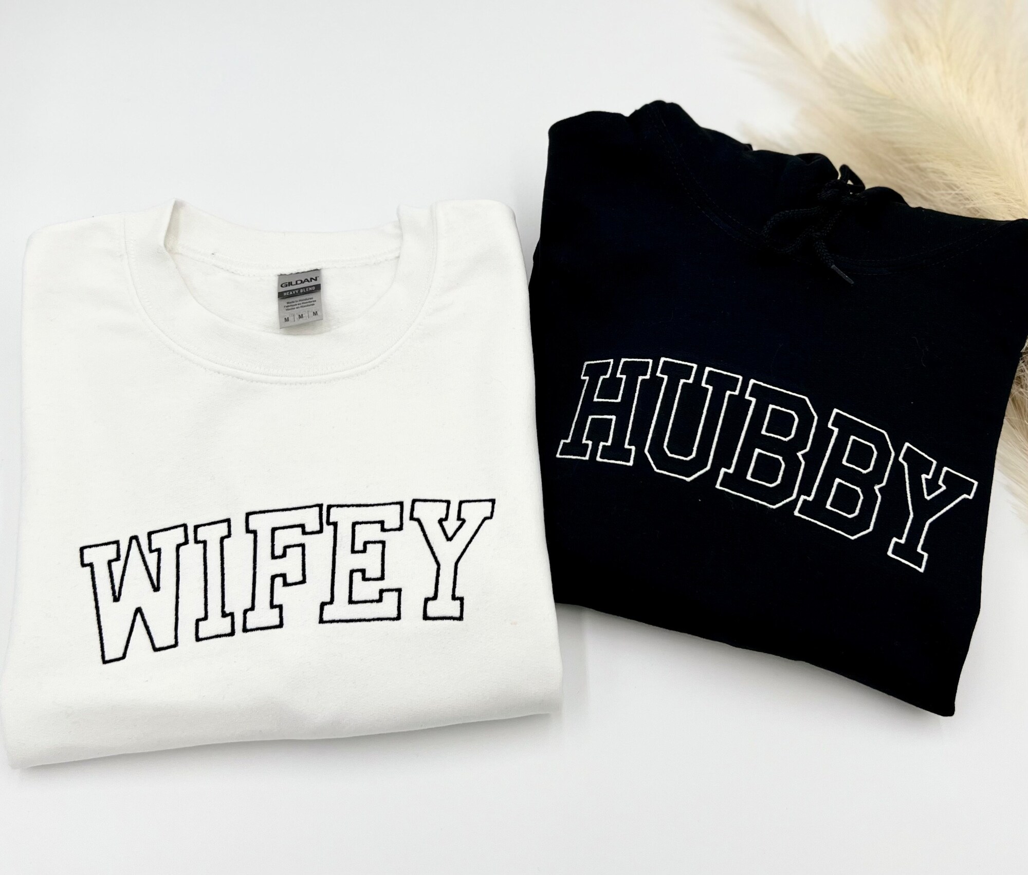 Wifey Hubby Embroidered Sweatshirt or Hoodie - Matching Outfits Honeymoon Shirt Bridal Wedding Gift Wifey Bride Crewneck Mr. & Mrs. Pullover image 2