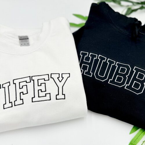 Wifey Embroidered Sweatshirt or Hoodie - Honeymoon Shirt Bridal Wedding Gift Wifey Bride Crewneck Mrs. Pullover Newly Wed Matching Jumper image 0