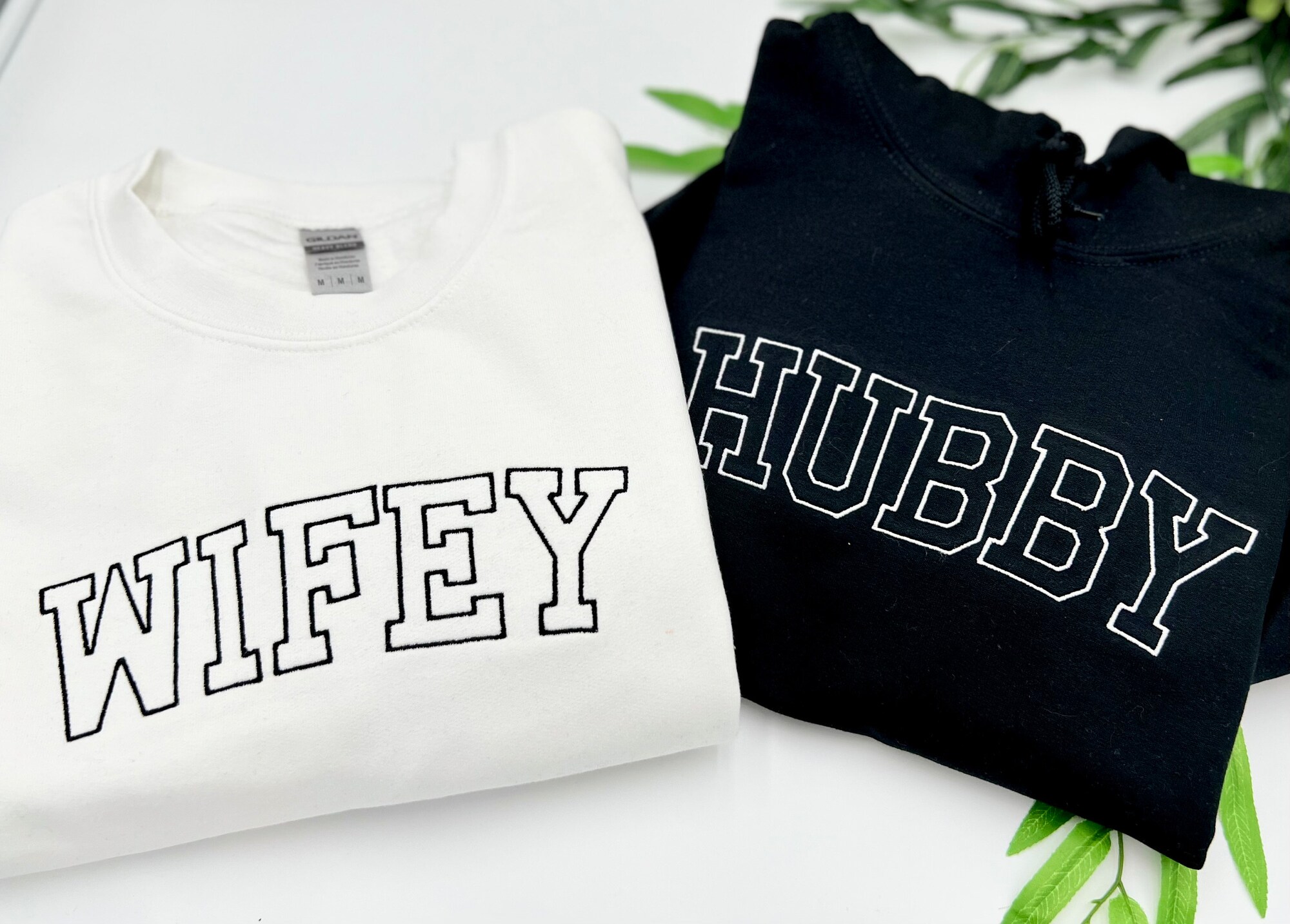 Wifey Hubby Embroidered Sweatshirt or Hoodie - Matching Outfits Honeymoon Shirt Bridal Wedding Gift Wifey Bride Crewneck Mr. & Mrs. Pullover image 3