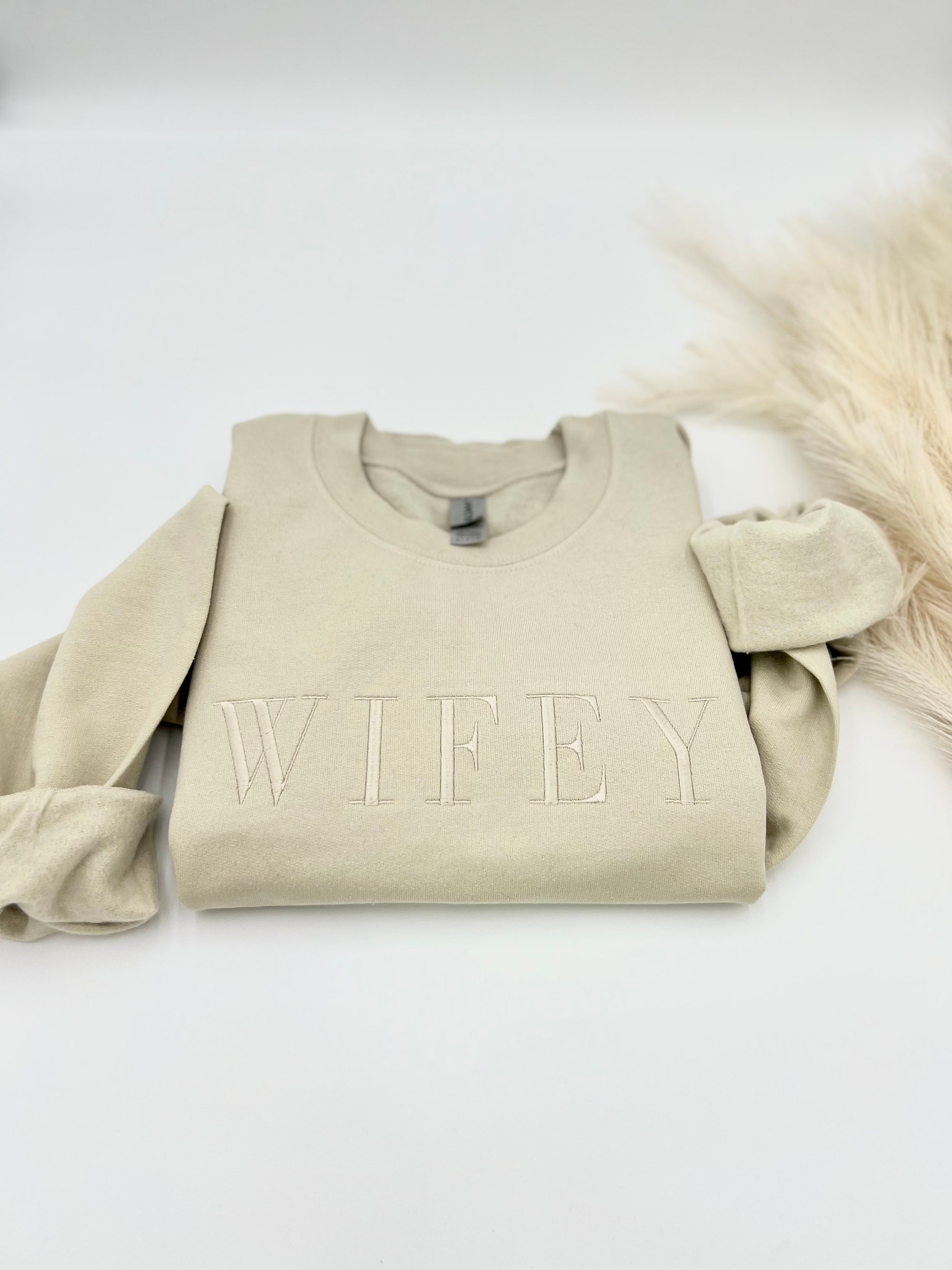 Wifey Hubby Embroidered Sweatshirt or Hoodie - Tone on Tone Honeymoon & Bridal Gift Wifey Hubby Bride Crewneck Mr. & Mrs. Pullover image 5