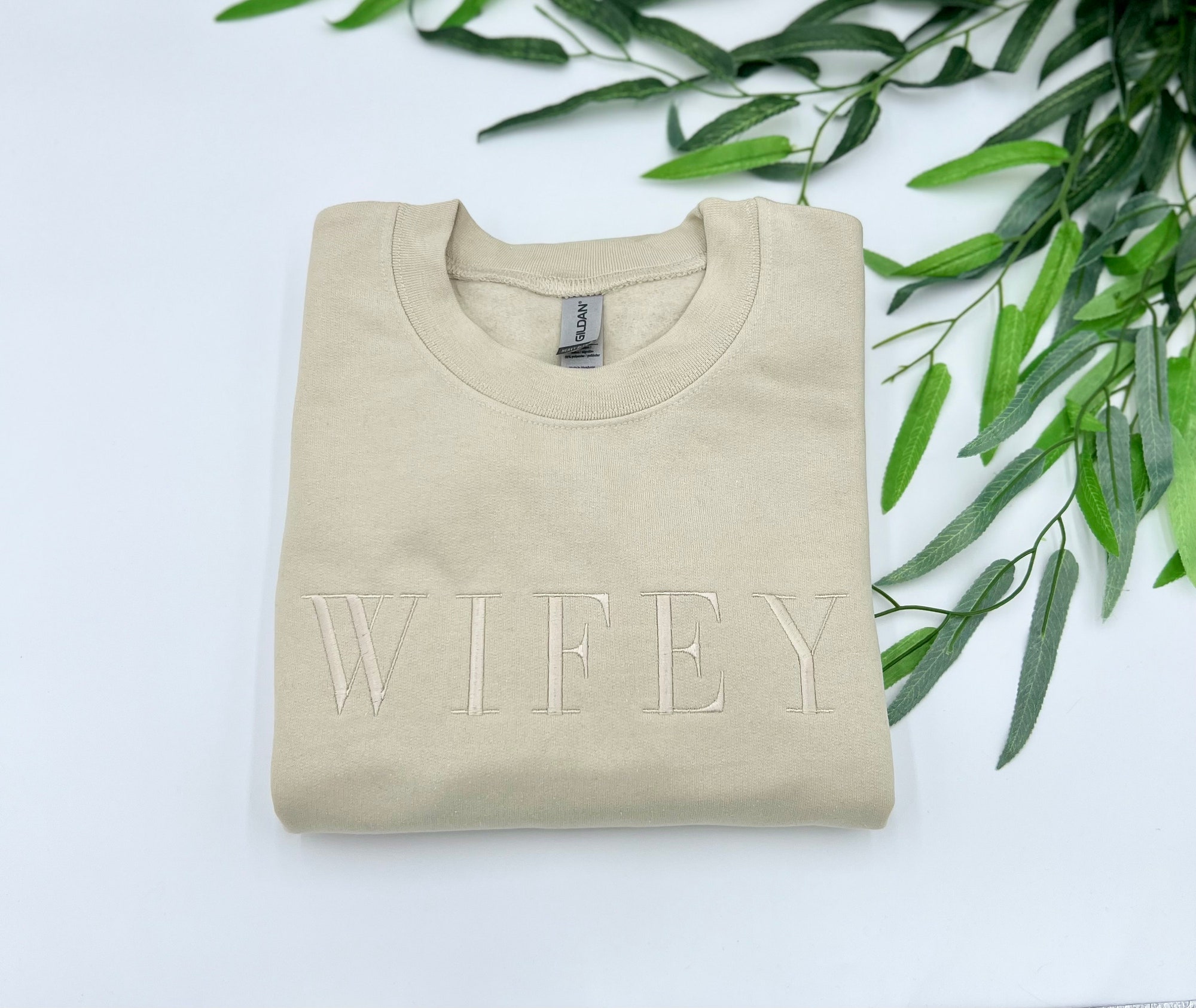 Wifey Hubby Embroidered Sweatshirt or Hoodie - Tone on Tone Honeymoon & Bridal Gift Wifey Hubby Bride Crewneck Mr. & Mrs. Pullover image 3