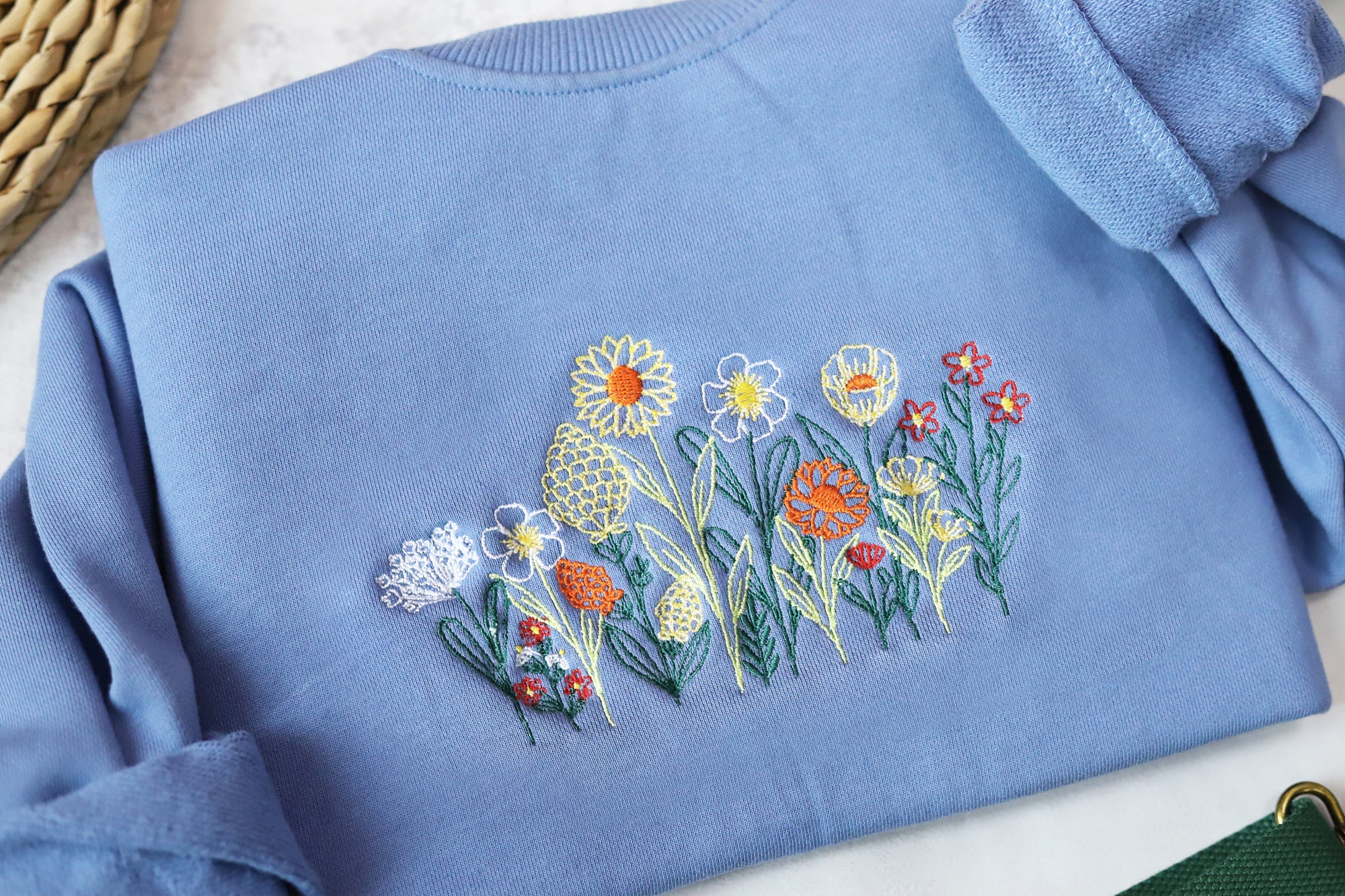 Wildflowers Embroidered Crewneck - Vintage Fine Line Floral Sweatshirt Gifts for Women Friends MAMA image 2