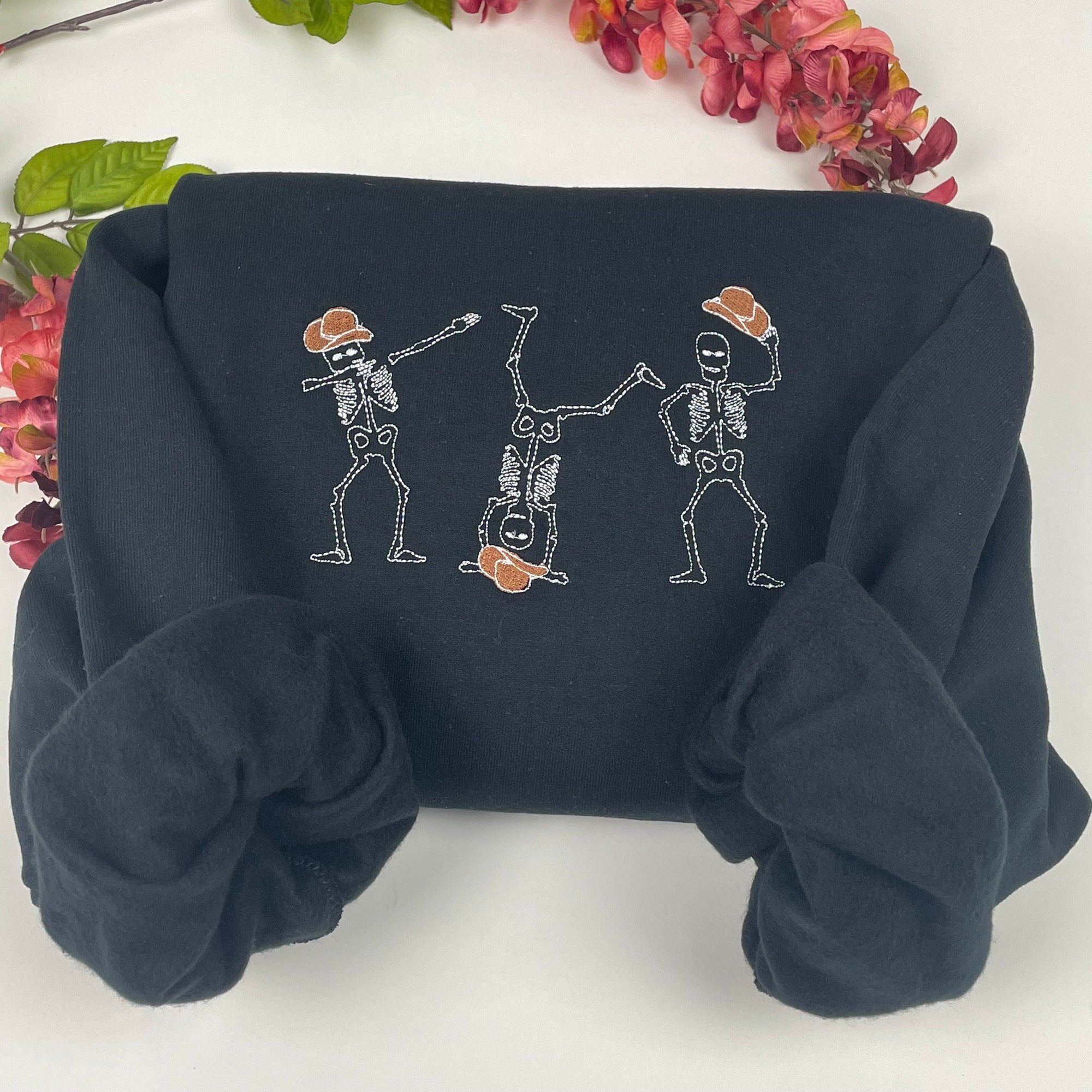 Cowboy Sweatshirt Embroidered Dancing Skeletons - Halloween Cowboy Skeletons Spooky Season Hocus Pocus Halloween Town image 2