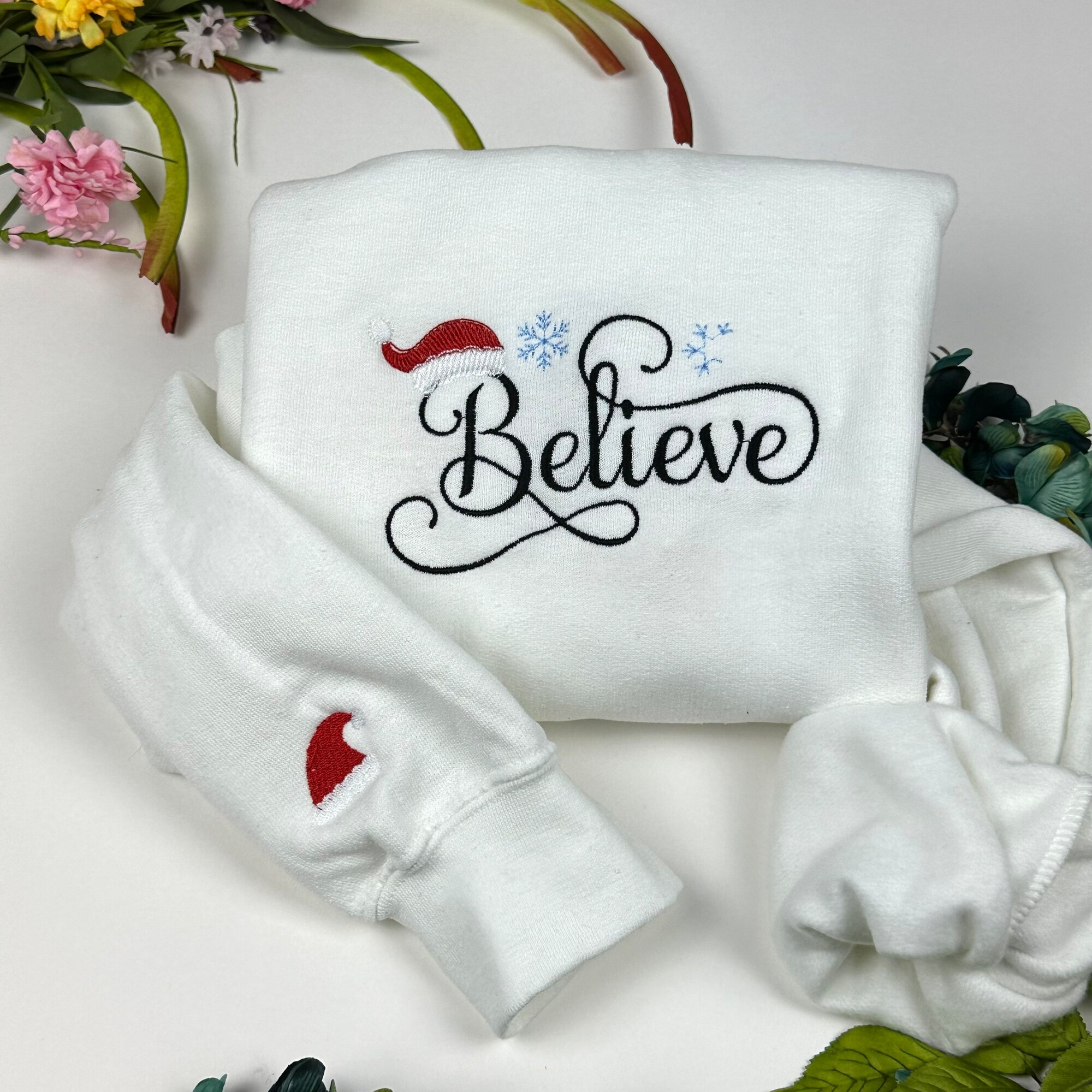 Christmas Sweatshirt Embroidered - Believe Santa Christmas Embroidered Sweatshirts image 2