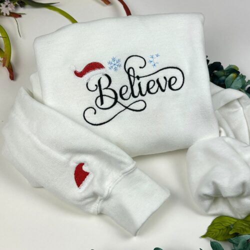 Christmas Sweatshirt Embroidered - Believe Santa Christmas Embroidered Sweatshirts image 0