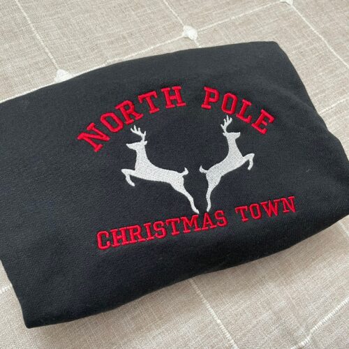 North Pole Christmas Town Embroidered Sweatshirt - Y2K Style Crewneck Christmas Gifts Women's Clothes Gifts for Her Vintage image 0