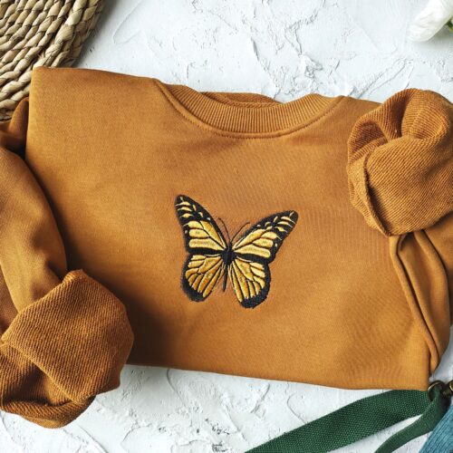 Butterfly Embroidered Sweatshirt - Brown Crewneck Fall Vintage Sweatshirt image 0