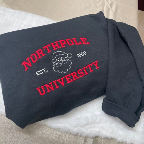 North Pole University Embroidered Sweatshirt - Y2K Style Crewneck Christmas Gifts Santa Claus Embroidered Crewneck image 0