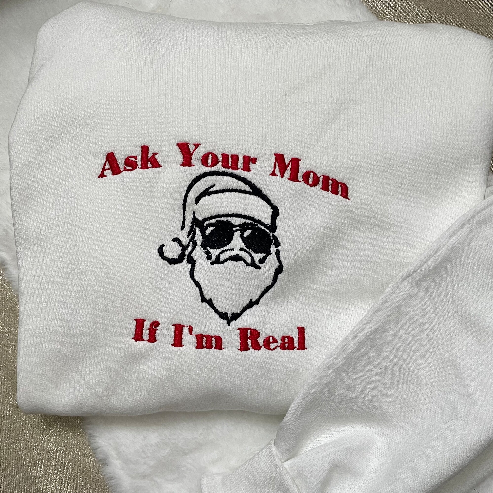 Ask Your Mom If I'm Real Santa Sweatshirt - The Grinch Christmas Holiday Gifts Funny Embroidered Crewneck image 3