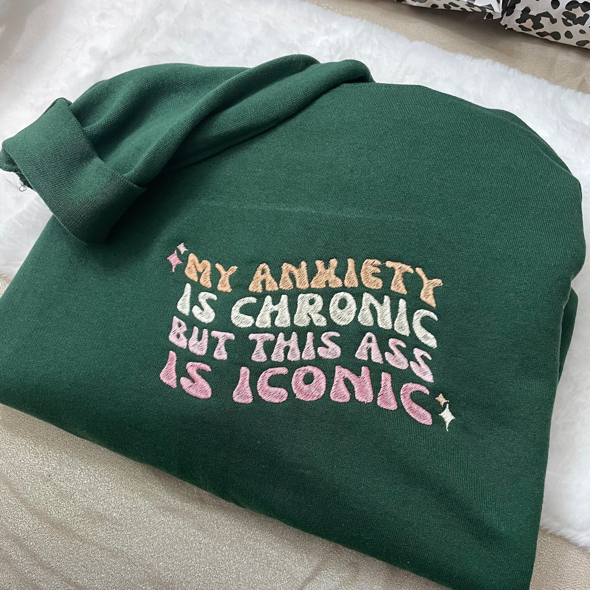 My Anxiety is Chronic but This Ass is Iconic Embroidered Sweatshirt - Y2K Style Anxiety Big Butt Funny Crewneck Embroidery image 6