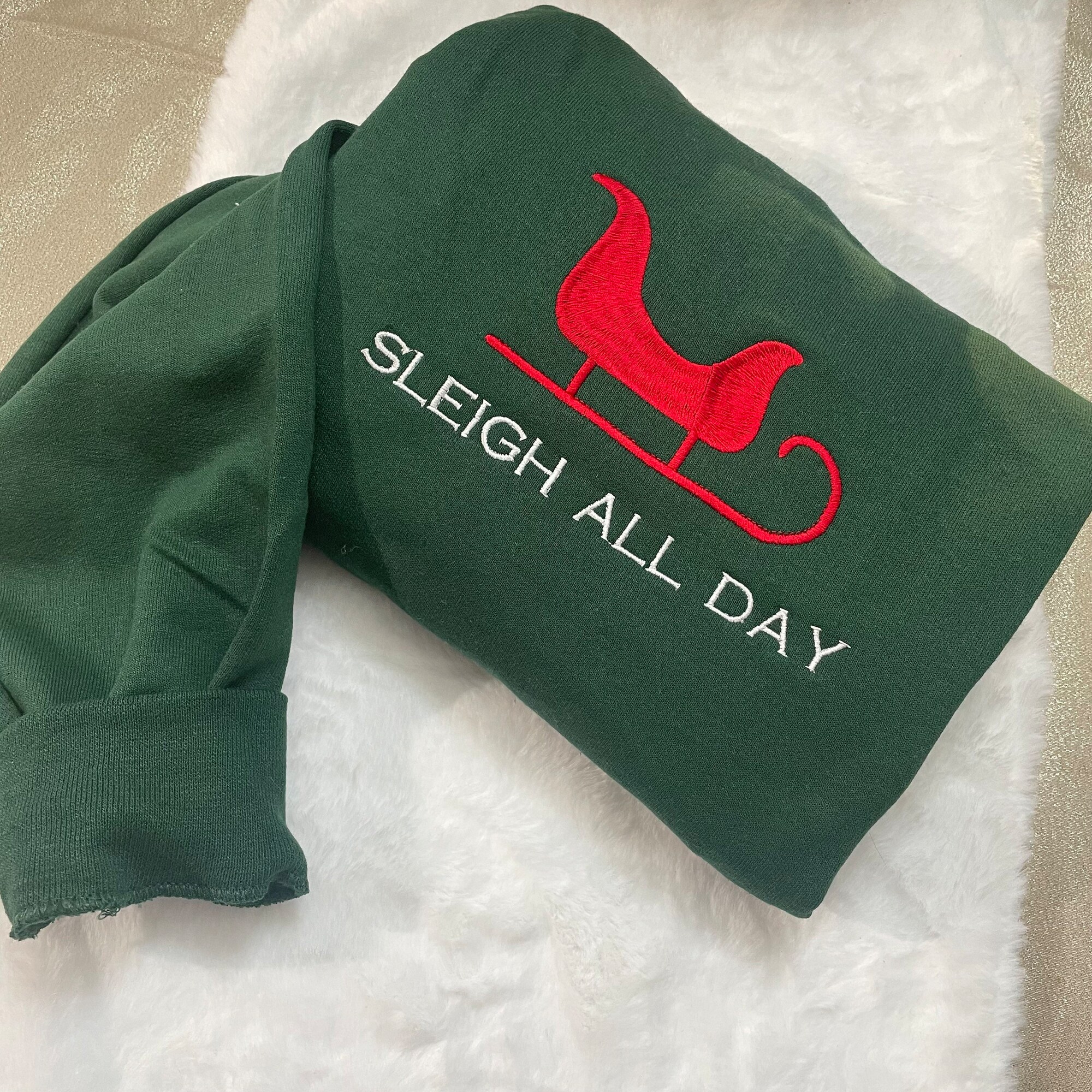 Sleigh All Day Embroidered Sweatshirt - Christmas Spirit Motivational Christmas Gift Santa's Sleigh Crewneck image 5